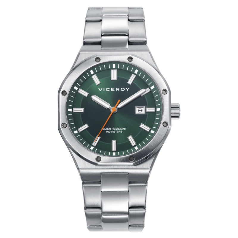 Reloj Hombre Deportivo Acero Bicolor IP Negro Esfera Verde 41 mm – Cuarzo 10 ATM