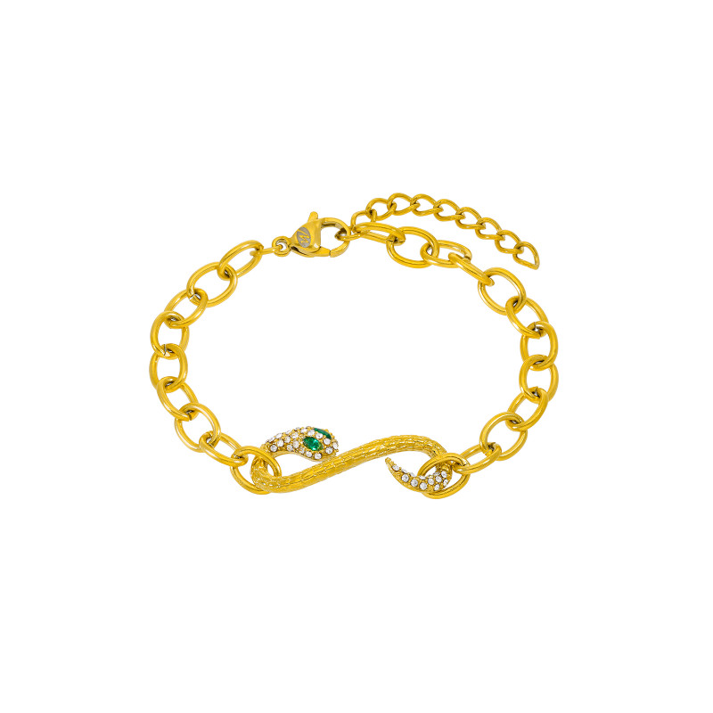 Pulsera Marea Mujer Dorado Snake con Circonitas Blancas y Verdes C03103/AB