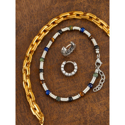Pulsera Marea Mujer Bolas Ojo de Tigre Dorada Acero 17,5 cm C02703/BK