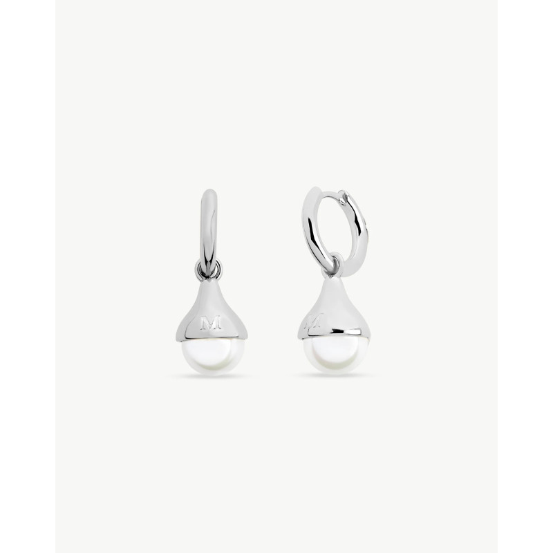 Pendientes Majorica Aro y Perla 8mm Drop Plata de Ley Rodiada – Diseño Gota con Perla Blanca