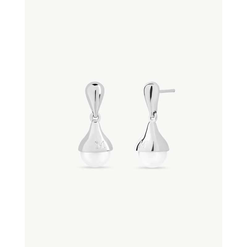 Pendientes Majorica Perla 8mm Drop Plata de Ley Rodiada – Diseño Corto con Perla Blanca