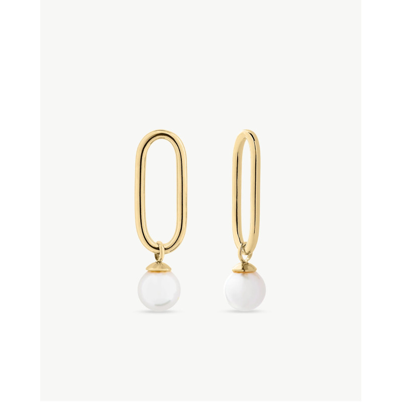 Pendientes Majorica Links Perla 6mm Cortos Plata de Ley Baño Oro 18K – Eslabón Cadena