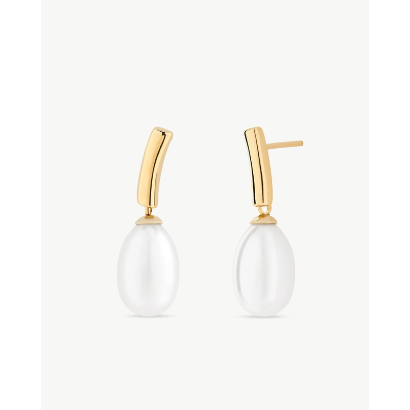 Pendientes Majorica Plata Dorados Perla 9 mm Espiga 09288.01.1.E00 Mujer Novia