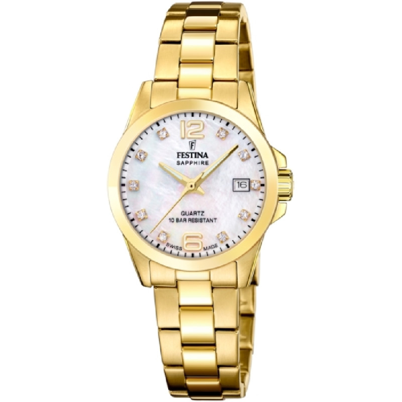 Reloj Festina Mujer Dorado F20050/1 Swiss Made Acero Nácar