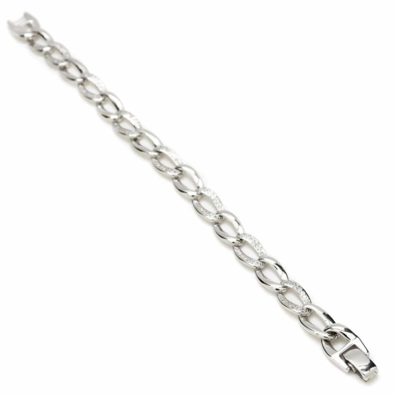 Pulsera Plata Circonitas Eslabones Talla Grande 21cm Mujer Hombre Brillo