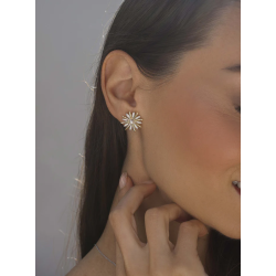 Pendientes de Mujer Lineargent Flor de Plata Dorada con Circonitas y Perla 3mm – Ref. 19862-A