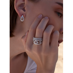 Anillo de Mujer en Plata 925 Grande con Cuatro Bandas y Eslabones con Circonitas – Lineargent Ref. 18526-R (Talla 16)