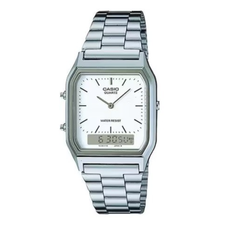 Reloj Casio AQ-230A-7DMQYES Plata · Analógico + Digital · Retro Vintage Unisex