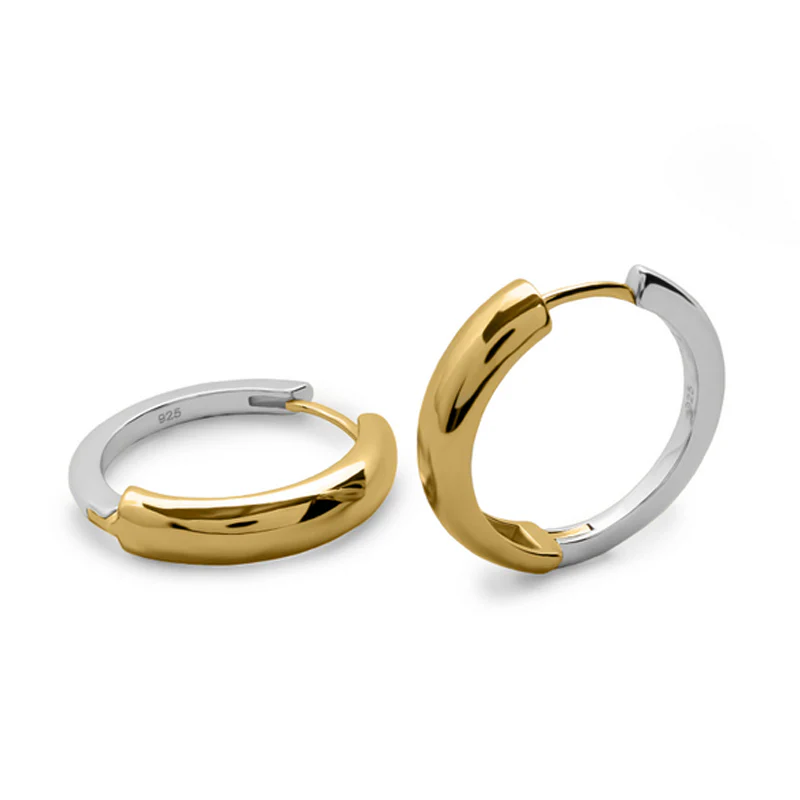Aros de Plata Bicolor para Mujer en Dorado y Plateado – 25mm, Diseño Doble Color Lineargent 20216-G-A