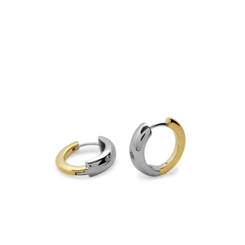 Aros de Plata Bicolor para Mujer en Plateado y Dorado – 18mm, Diseño Doble Color Lineargent 20215-W-A