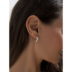 Aros de Plata Bicolor para Mujer en Plateado y Dorado – 18mm, Diseño Doble Color Lineargent 20215-W-A