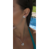 Pendientes Plata 925 Lineargent 20024-A con Diseño Floral y Circonitas – Flor entre Círculos con Circonita Azul Oval