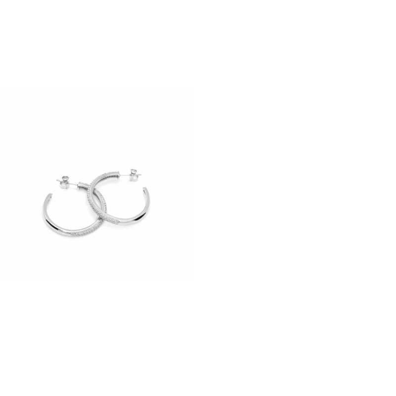 Aros grandes de plata con circonitas 28 mm para mujer – Lineargent 10110-W-A | Pendientes aro con cierre mariposa