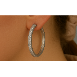 Aros grandes de plata con circonitas 28 mm para mujer – Lineargent 10110-W-A | Pendientes aro con cierre mariposa