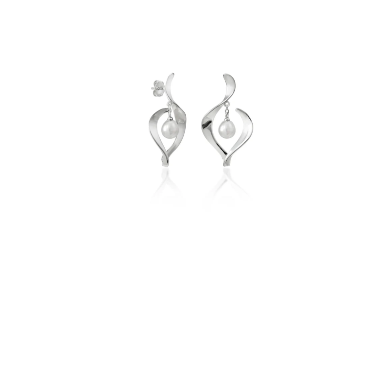 Pendientes de Plata 925 con Perla en Movimiento para Mujer – 36 mm, Largos – Lineargent 19377-A