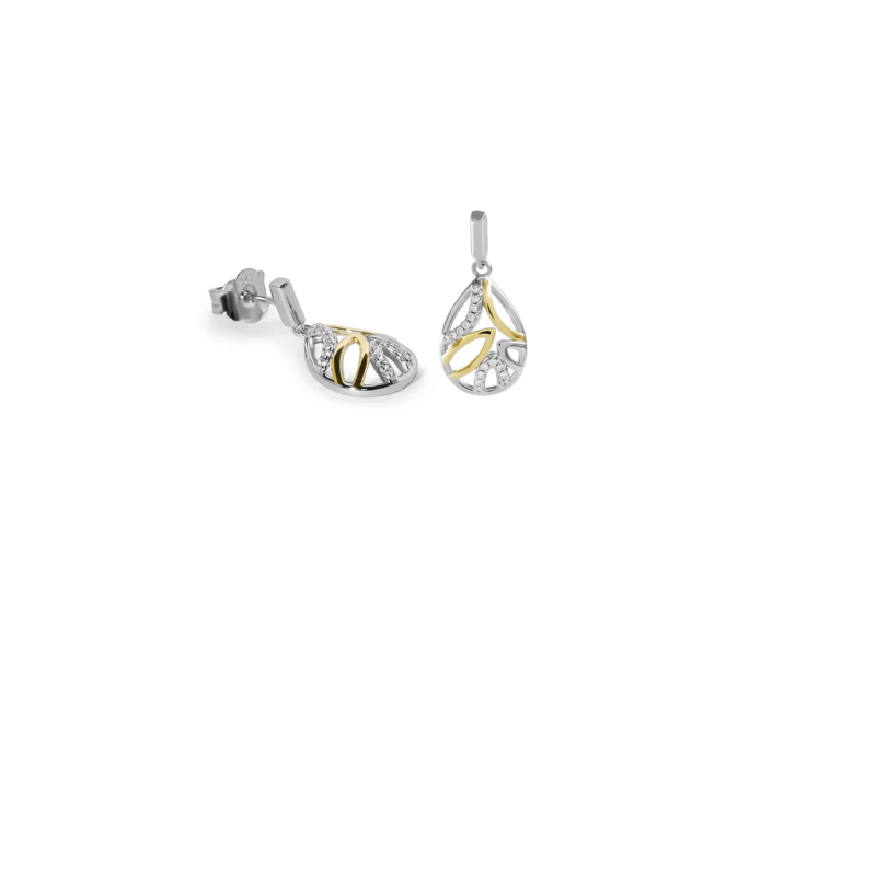 Pendientes Largos Pequeños de Plata 925 Bicolor con Circonitas – Baño de Oro, 2 cm – Lineargent 20166-A