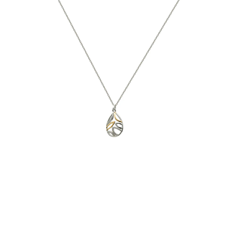 Colgante de Plata 925 Bicolor con Circonitas – Motivo de 2 cm y Cadena Corta – Lineargent 20166-PE
