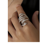 Anillo Grande de Plata 925 con Baño de Rodio y Circonitas – Diseño Sinuoso y Espectacular - Talla 14- Mujer Fiesta