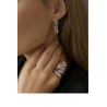Anillo Grande de Plata 925 con Baño de Rodio y Circonitas – Diseño Sinuoso y Espectacular - Talla 14- Mujer Fiesta