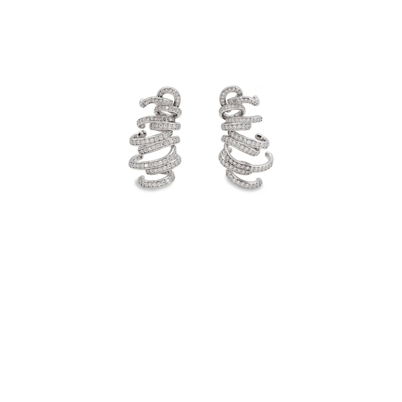 Pendientes Largos de Plata 925 con Baño de Rodio y Circonitas – Diseño Sinuoso para Novia y Fiesta (32 x 16,4 x 8,5 mm)
