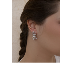 Pendientes Largos de Plata 925 con Baño de Rodio y Circonitas – Diseño Sinuoso para Novia y Fiesta (32 x 16,4 x 8,5 mm)