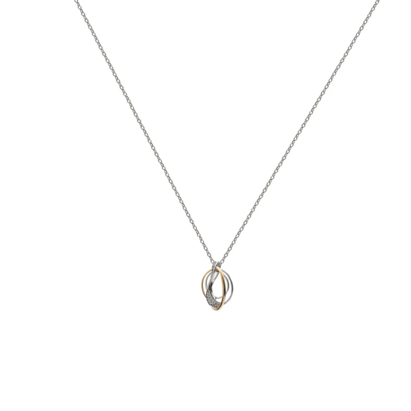 Colgante de Plata Bicolor con Baño de Oro y Banda Ondulada con Circonitas + Cadena (38 + 5 cm)