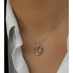 Colgante de Plata Bicolor con Baño de Oro y Banda Ondulada con Circonitas + Cadena (38 + 5 cm)