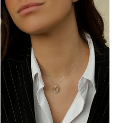Colgante de Plata Bicolor con Baño de Oro y Banda Ondulada con Circonitas + Cadena (38 + 5 cm)
