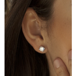 Pendientes de Plata con Circonita de 7 mm y Diseño de Cuatro Garras – Unisex - Lineargent 12558-A