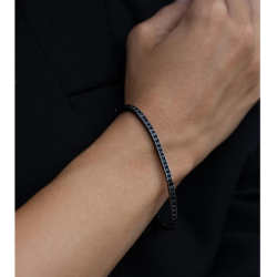 Pulsera tipo riviere de plata 925 con baño de rutenio negro y circonitas negras princesa – 22 cm unisex