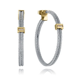 Pendientes de mujer de acero Ip dorado doble cable unido con barra con circonitas 15193e01000