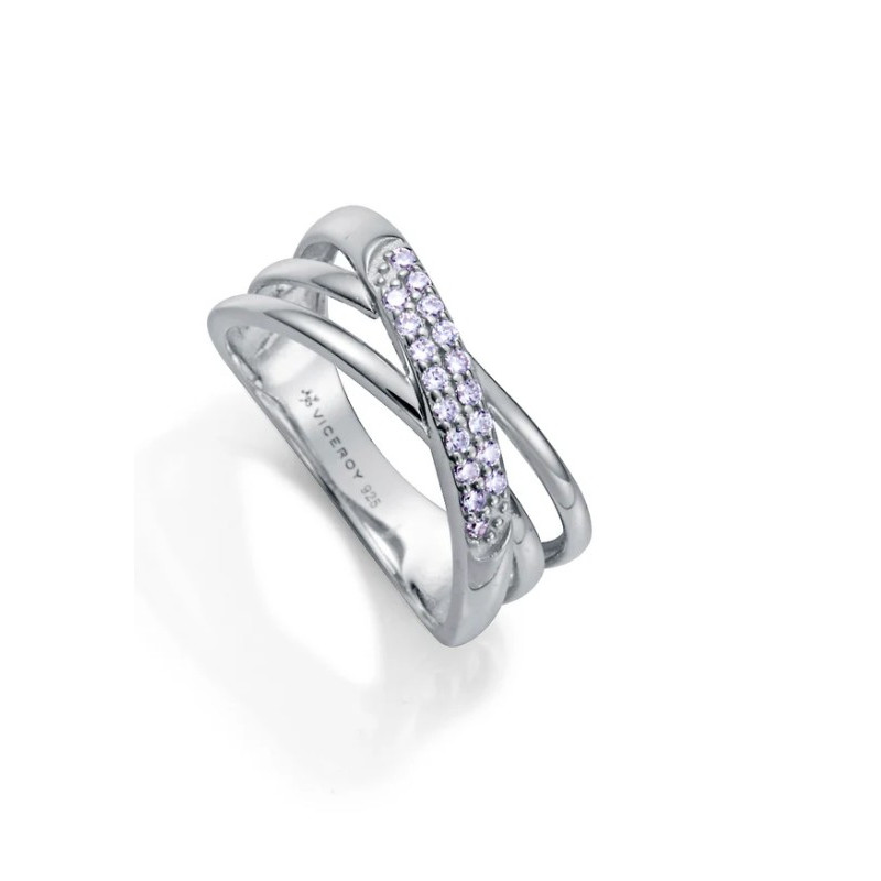 Anillo Viceroy de plata con baño de rodio cruzado y circonitas 9162a016-30