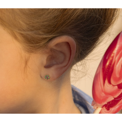 Pendientes de oro 9k para niña o mujer con esmeraldas y rubí – Modelo Natural Flower BEA SOLDADO