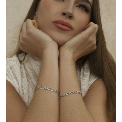 Pulsera Plata Circonitas con eslabones en formas ovaladas y circulares