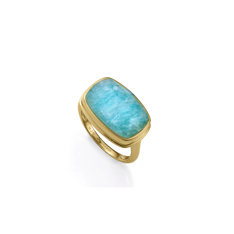 Anillo Viceroy de Plata de Primera Ley con Baño de Oro y Piedra Natural Doble Amazonita y Cristal 2341a014-49