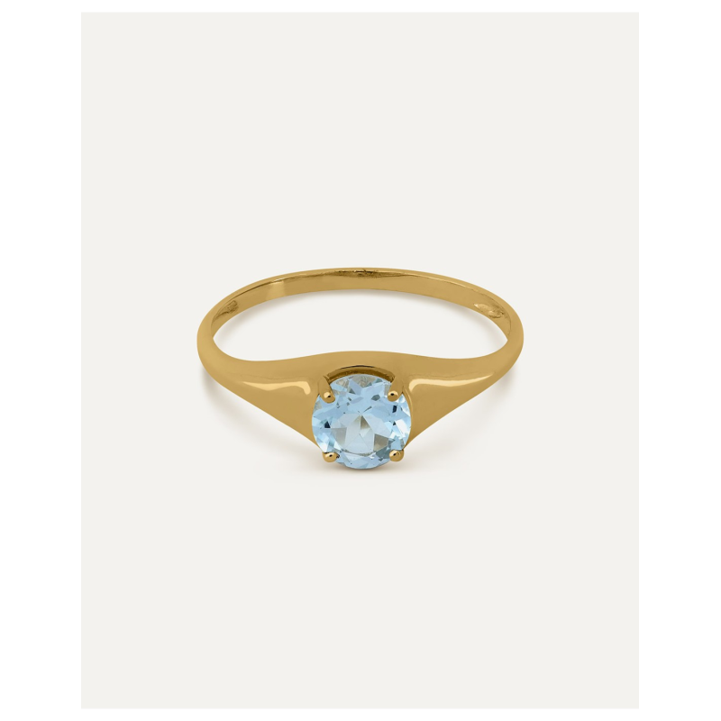 Anillo Oro Amarillo 9k con Topacio Sky 6mm – Talla 15 (17,5 mm) – Mujer
