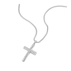 Collar Police Cruz CROSSTONE para Hombre PEAGN0078801 – Acero Inoxidable, Diseño Agrietado 500x50 mm
