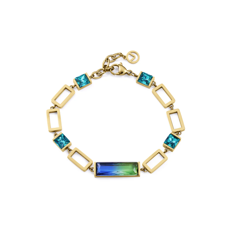 Pulsera Viceroy Acero Dorado 14324p01012 Mujer Piedras Tonos Verdes