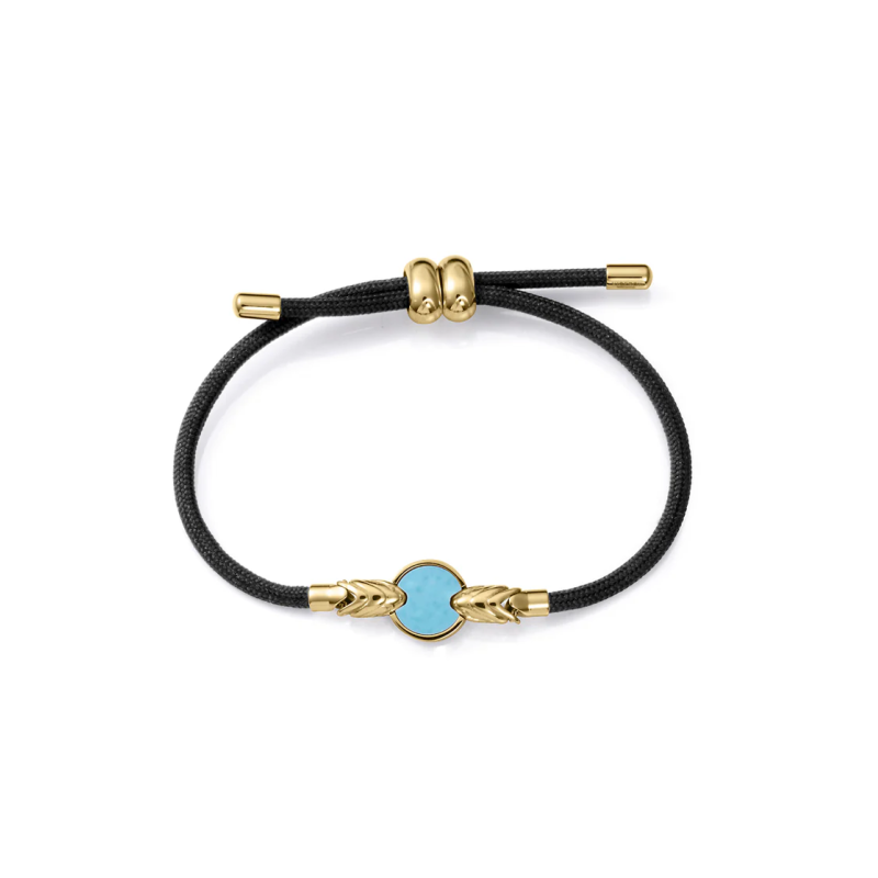 Pulsera Mujer Acero IP Dorado con Cordón Negro y Placa Reversible Amazonita y Madreperla 23 cm