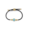 Pulsera Mujer Acero IP Dorado con Cordón Negro y Placa Reversible Amazonita y Madreperla 23 cm