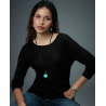 Pulsera Mujer Acero IP Dorado con Cordón Negro y Placa Reversible Amazonita y Madreperla 23 cm