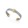 Pulsera Mujer Brazalete Acero IP Dorado con Circonitas y Cables Bicolor 5,8 cm