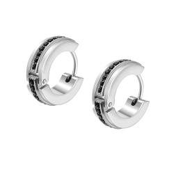 Pendientes Police Fragment Hombre 16mm – Acero con Cristales Negros | Estilo Rockero Peage0038001