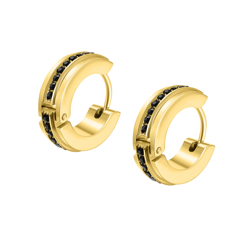 Pendientes Police Fragment Hombre Dorado con Cristales Negros – PEAEG0000402
