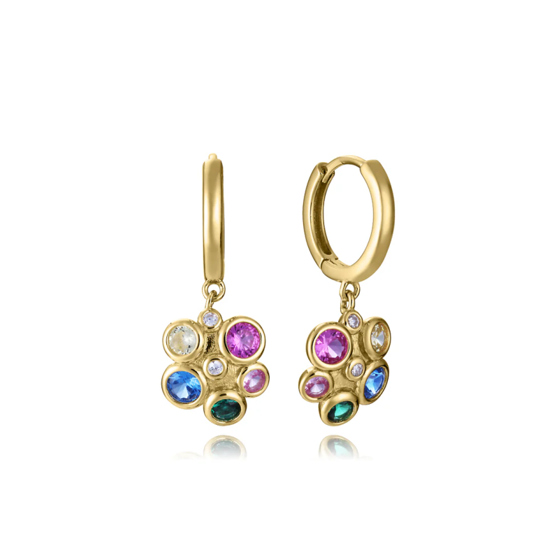 Pendientes de Plata de Primera Ley con Baño de Oro y Aro con Colgante de Circonitas Multicolor 2342e100-30