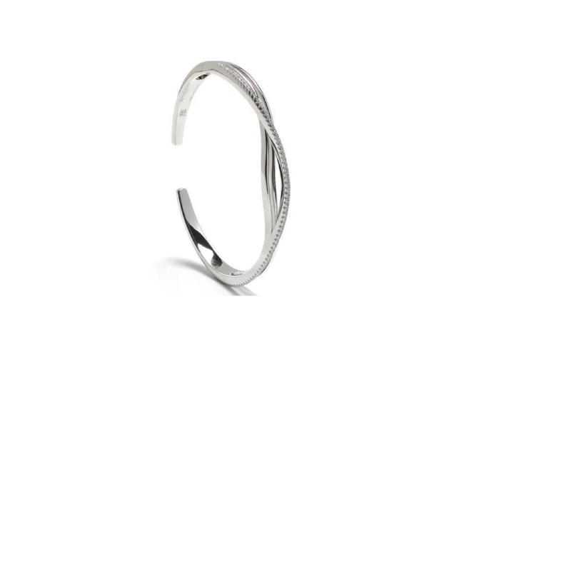 Pulsera rígida tipo caña con circonitas blancas y diseño de ondas para mujer-Lineargent 19808-E