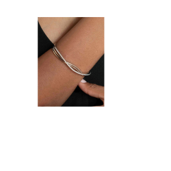 Pulsera rígida tipo caña con circonitas blancas y diseño de ondas para mujer-Lineargent 19808-E