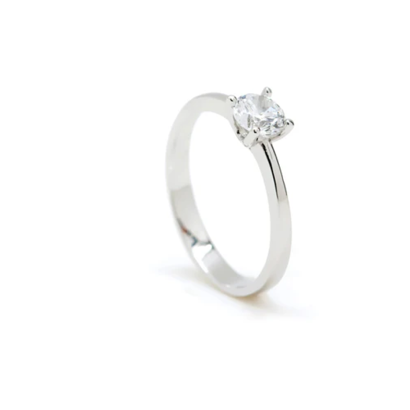 Anillo solitario mujer plata 925 con cuarzo adamantino 5 mm | LINEARGENT