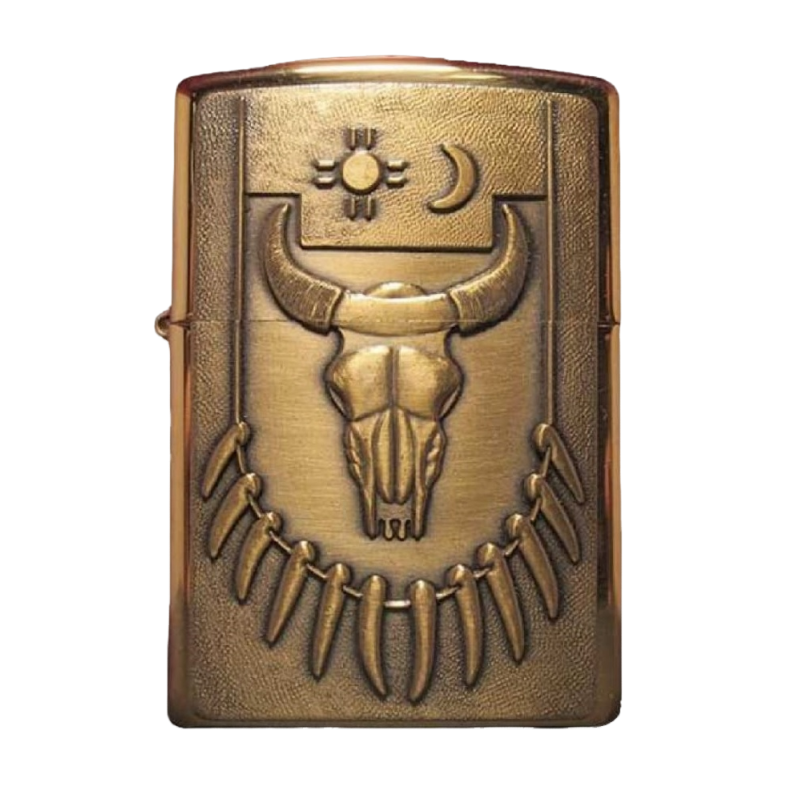Encendedor Zippo Indian Cow Skull Necklace Latón Pulido HP Brass B143 Made in USA
