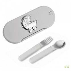Conjunto Cubiertos Bebé Blanco Coche Bilaminado de Plata 2 Piezas